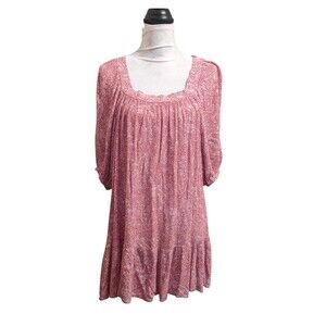 JUN & IVY Tunic Mini Dress Tiered Pink White Oversized Small